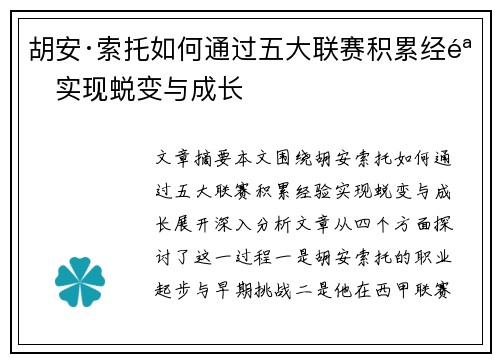 胡安·索托如何通过五大联赛积累经验实现蜕变与成长
