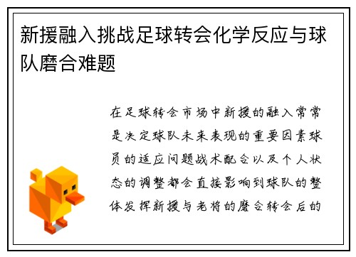 新援融入挑战足球转会化学反应与球队磨合难题